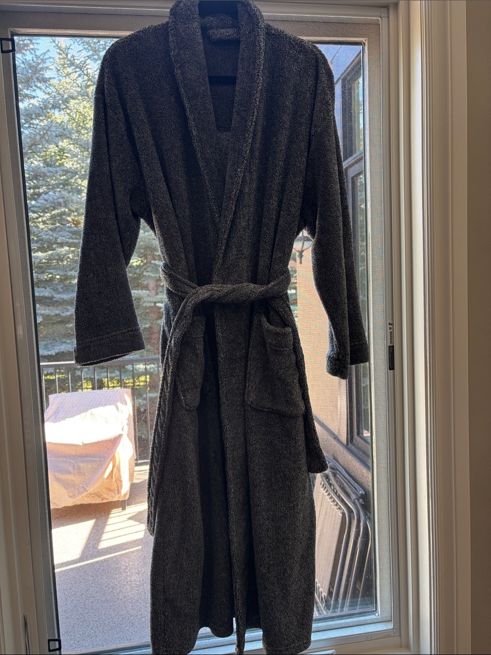 Plush Black Terry Cloth Bath Robe - Classic Shawl Collar